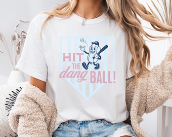 Hit The Dang Ball Home Plate Tee, Pink Baseball Shirt Cute Game Day Top, Coquette Sports Mom, Comfort Colors 1717