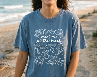 Beach Vacation Shirt, Coastal Cowgirl Tee, Meet Me At The Beach Shirt, Summer Girls Trip Top, Ocean Cruise T-Shirt, Comfort Colors 1717