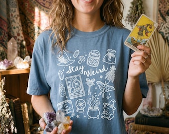 Stay Weird Whimsical Doodles Tee, Weirdcore Wizard Frog Shirt, Apothecary Witch Hat Top, Weird Friend Gift, Comfort Colors 1717