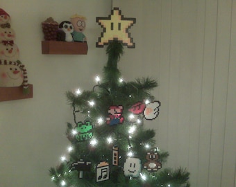 10 piece) Super Mario Bros Star Perler Bead Christmas Tree Topper - nintendo