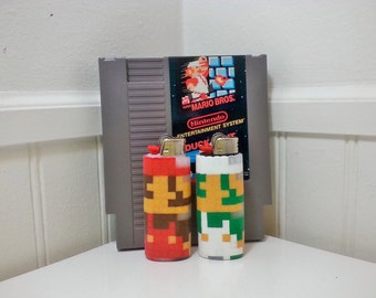 Original Mario and Luigi Perler Bead LIGHTER CASES - nintendo - 8 bit - pixels