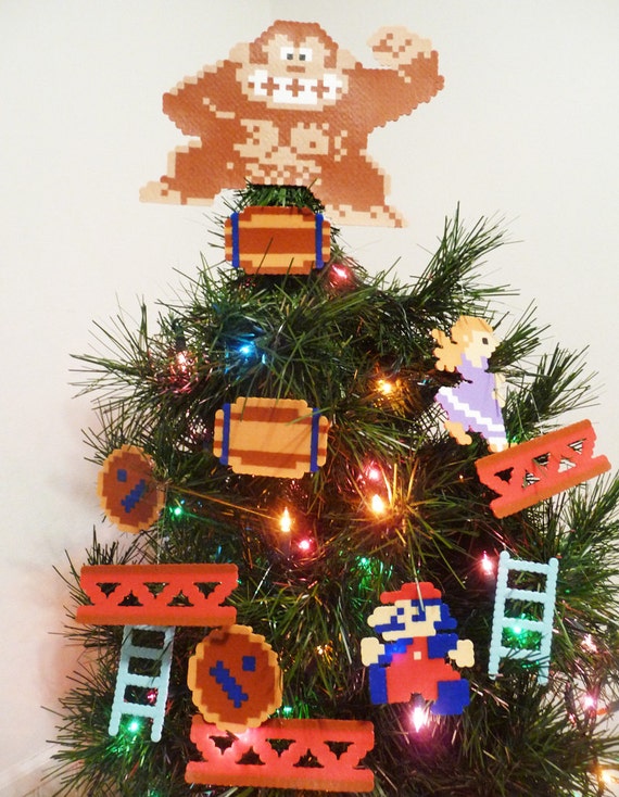Donkey Kong Perler Bead Christmas Tree Topper And Ornament Set Etsy