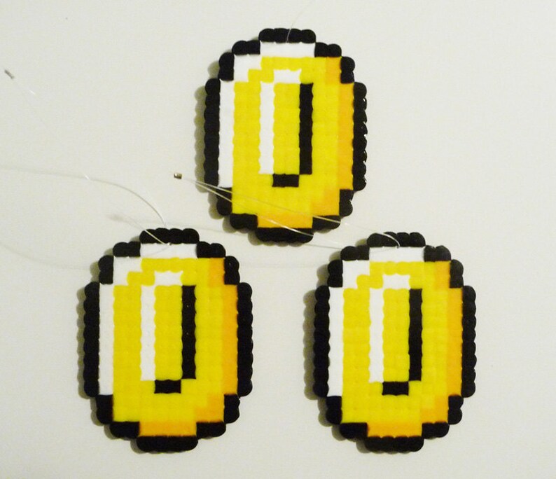 3 Mario bros. Coins Perler Bead Christmas Ornaments nintendo image 2