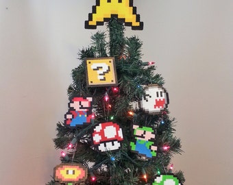 ORIGINAL Mario Bros. Perler Bead Star Christmas Tree Topper and Ornament Set (9 Piece) trending - december trends - gifts