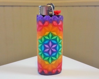 Flower of Life Perler Bead LIGHTER CASE - purple - red - rainbow - sacred geometry