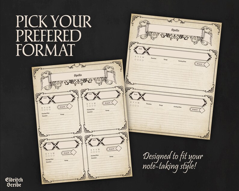 Medieval Dnd Spellbook Pages, Printable PDF, Spell Tracker Sheets ...