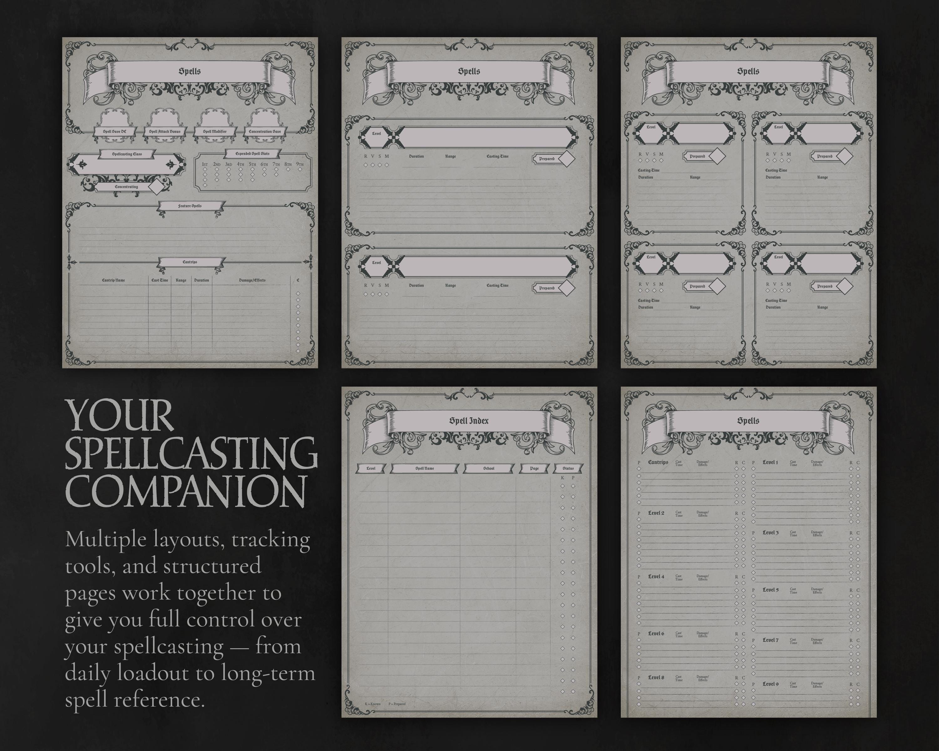 Gothic Dnd Spellbook Pages, Printable PDF, Spell Tracker Sheets ...