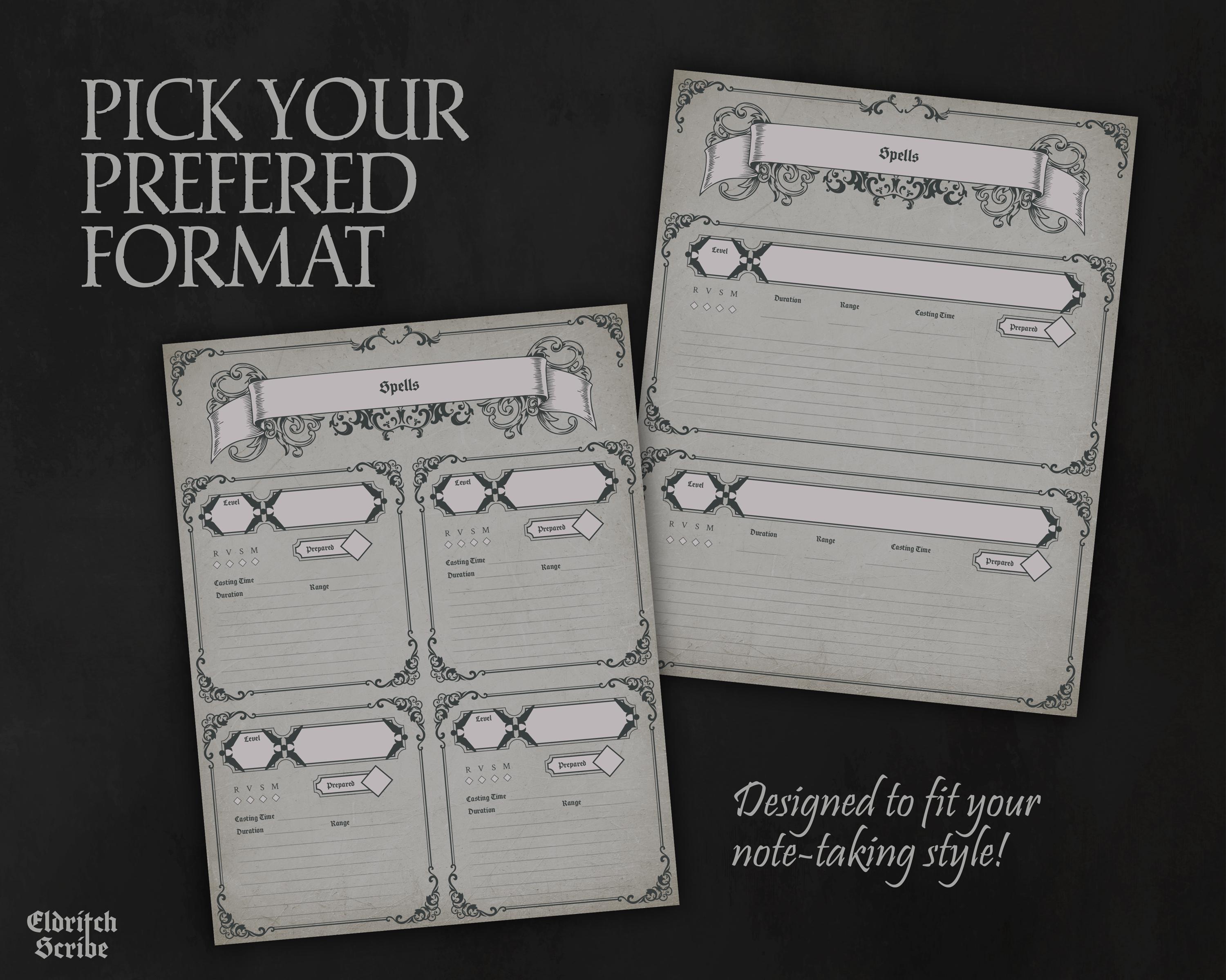 Gothic Dnd Spellbook Pages, Printable PDF, Spell Tracker Sheets ...