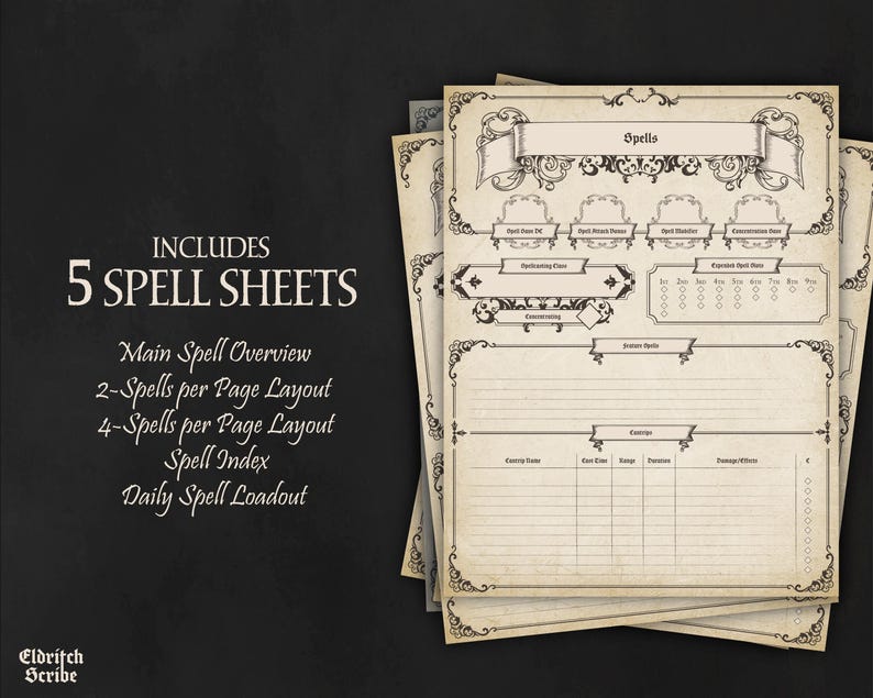 Spell Styl Medieval Dnd Spellbook Pages, Printable PDF, Spell Tracker Sheets ...