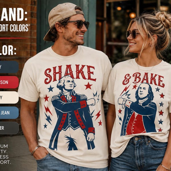 Shake & Bake Patriotiska Komfortfärger T-shirt | Retro Amerika Grafisk T-shirt