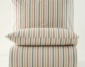 Met garen geverfd gestreept katoenen dekbedovertrek – handgemaakt Turks beddengoed, boerderijstijl kust