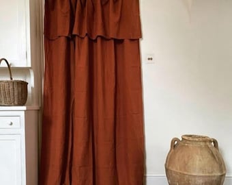 Verduisteringsgordijn van gewassen katoen en linnen met terracotta – flopstijl, gevoerd, rustieke boho boerderij