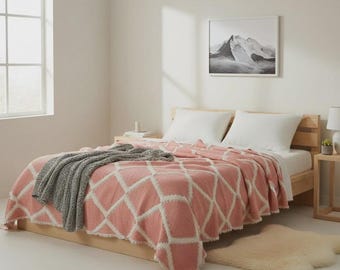 Mousseline sprei met terracotta diamantjacquard – Queen XL katoenen quilt
