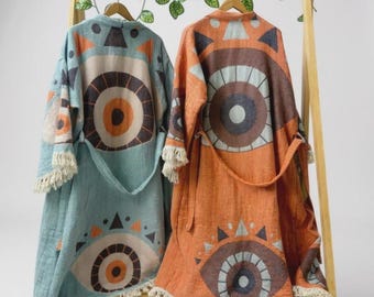 Boho jacquard mousseline kimono – handgeweven katoenen boho-badjas