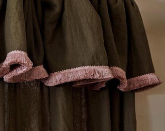 Olijfgroen verduisteringsgordijn van gewassen katoen en linnen – flopstijl, gevoerd, rustieke boho boerderij