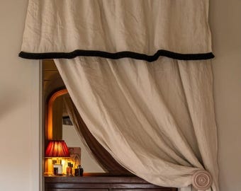 Beige verduisteringsgordijn van gewassen katoen en linnen – flopstijl, gevoerd, rustieke boho-boerderij
