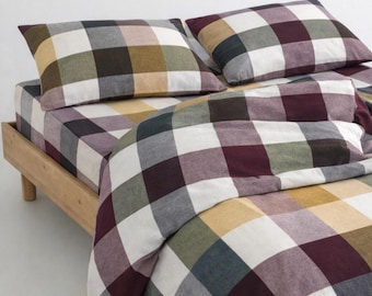 Biologisch geruite dekbedovertrek - garengeverfd katoen geruit beddengoed - aangepast formaat