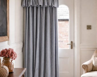 Gestreept katoenlinnen verduisteringsgordijn, met plof gevoerde handgemaakte rustieke boerderijgordijnen