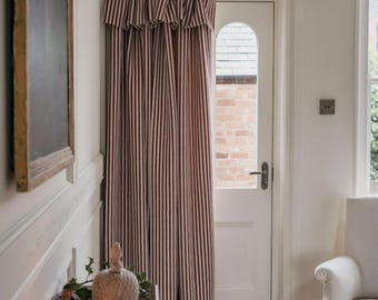 Bordeauxrood gestreept katoenlinnen verduisteringsgordijn – Handgemaakte lappendeken gevoerde gordijnen