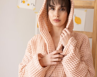 Blushroze badjas met wafelpatroon, 100% Turks katoen, set spabadjassen