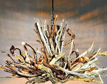 Driftwood Chandelier, 42 in Handmade Coastal Statement Lighting