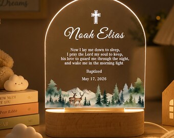 Personalized Baptism Night Light for Kids, Custom Name & Date Christian LED Lamp, Prayer Night Light, Christening Gift, Religious Keepsake