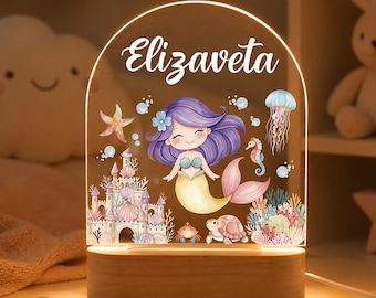 Personalized Mermaid Night Light for Girls, Custom Name Acrylic LED Lamp, Ocean Theme Nursery Decor, Mermaid Bedroom Light, Birthday Gift