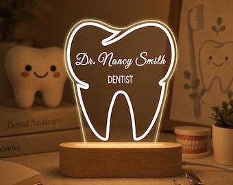 Personalized Tooth Acrylic Night Light, Custom Dental Lamp, Dentist Graduation Gift, Dental Hygienist Gift, Tooth Decor for Dental Office