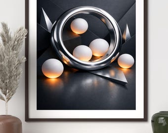 Digitaldruck,  Poster, Leinwand, für Wohnzimmer, Schlafzimmer, Flur, Kugeln und Edelstahl