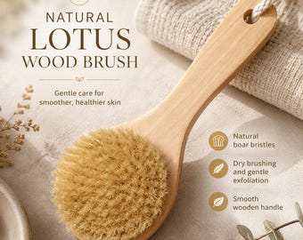 Lotus Wood Boar Bristle Body Brush, Dry Brushing, Shower Brush, Exfoliating
