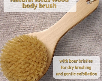 Lotus Wood Boar Bristle Body Brush, Dry Brushing, Shower Brush, Exfoliating
