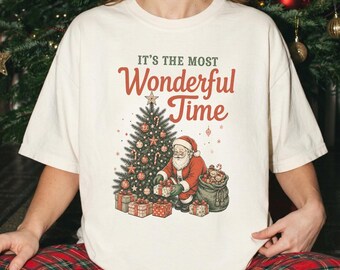 Most Wonderful Time Shirt Vintage Santa Christmas Tree Tshirt Retro Holiday Family Shirt Cozy Christmas Gift Sweatshirt Alternative