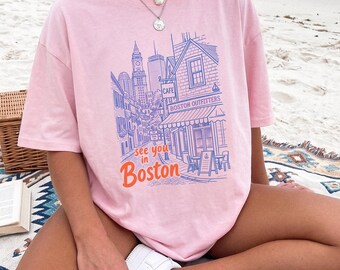 See You In Boston Shirt Freedom Trail Coastal Tshirt New England City Shirt Boston Travel Gift Retro City Sketch Tee