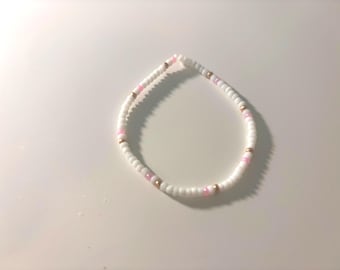 Minimalist White Beaded Bracelet with Colorful Accents | Simple Aesthetic Jewelry | Everyday Stackable Bracelet