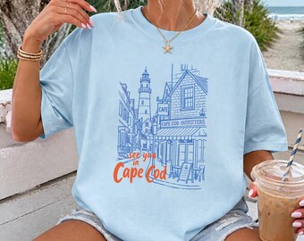 See You In Cape Cod Shirt Lighthouse Coastal Tshirt New England Beach Town Shirt Cape Cod Travel Gift Retro City Sketch Tee