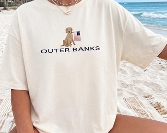 Outer Banks Shirt Dog Tee Golden Retriever OBX Coastal Preppy Gift Comfort Colors Oversized Beach Vacation Tee for Her