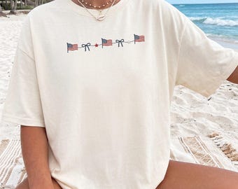 4th of July Bows Stars Shirt Cute Patriotic Tee American Flag Shirt Coquette USA Shirt Red White Blue Shirt Independence Day Outfit