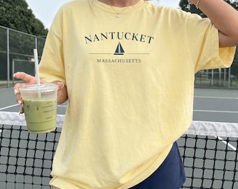 Nantucket Massachusetts Gift Tee Coastal Sailboat Graphic T Shirt Beach Vacation Summer Preppy shirt comfort colors summer shirt for women