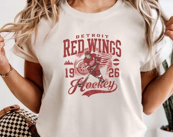 Red Wings hockeyshirt voor hockeyliefhebber cadeau voor hockeymoeder shirt voor Red Wings-fankleding voor NHL-fan vintage shirt voor hockeyspelers