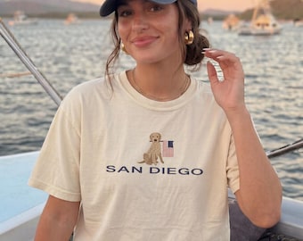 San Diego Shirt Golden Retriever Tee Coastal Preppy Dog Lover Gift Comfort Colors Oversized California Beach Tee for Her