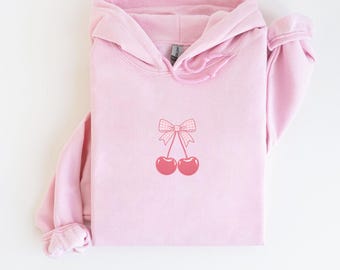 Bow Cherries Hoodie for teen girl gift for vintage lover hoodie for women shirt for teen retro graphic hoodie for back to school