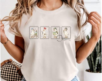 Goose Stamps Shirt | Whimsical Artful Geese Illustrations Tee