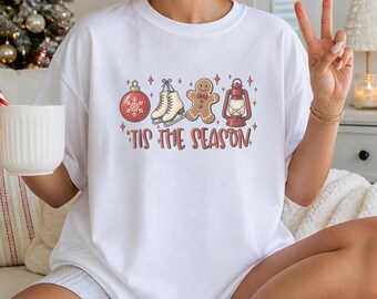 Shirt Tis The Season Christmas Tee Winter Holiday Graphic Gift Comfort Colors Oversized Family Christmas Cozy Tee