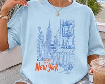 See You In New York Shirt NYC Skyline Tshirt Empire State Building Shirt New York City Travel Gift Retro City Sketch Tee