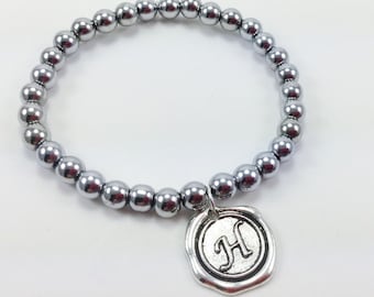 Hämatit Perlen Stretch Armband, Tibet Silber Charme