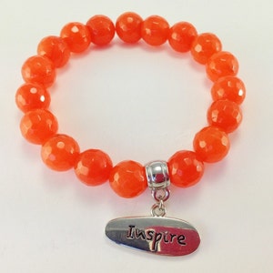 Tangerine Faceted Jade Stretch Bracelet with Inspire Charm