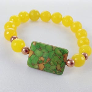 Womans Bracelet Yellow Jade Stretch Bracelet, Mustard Bracelet, Chunky Braclet, Gemstone Bracelet, Stackable Bracelet Gift