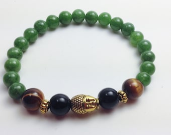 Men's Buddha Stretch Beaded Tiger's Eye Bracelet Mala Yoga Men's Bracelet