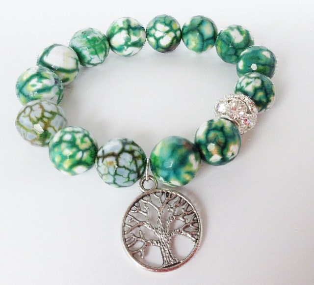 Tree of Life Green Agate Stretch Beaded Bracelet Yoga Bracelet - Etsy