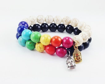 Bracelet extensible de Bouddha, sept Chakras Bracelet perles Turquoise Bracelet de Yoga